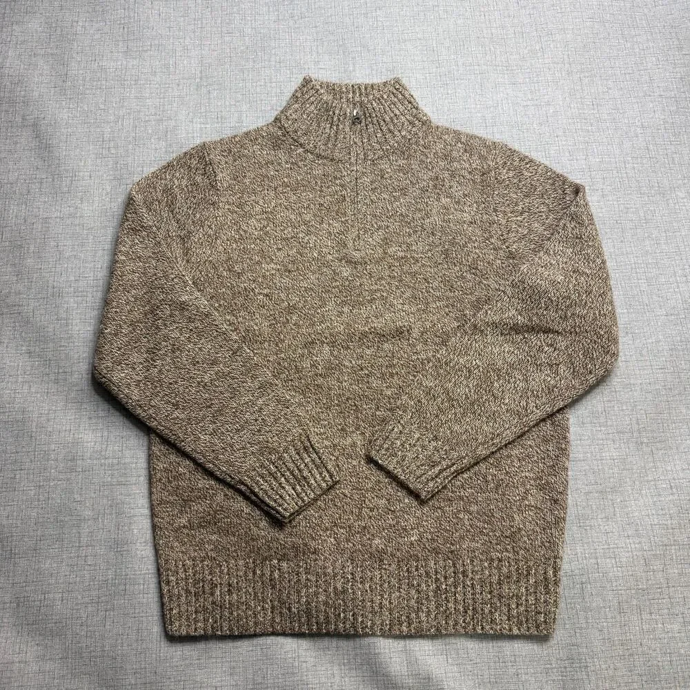 J Crew Rugged Merino Sweater Men's S Brown Wool Blend 1/4 Zip Mock Neck - Picture 1 of 11